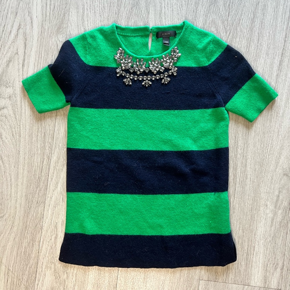 Embellished Bold Stripe Short Sleeve J. Crew Sweater